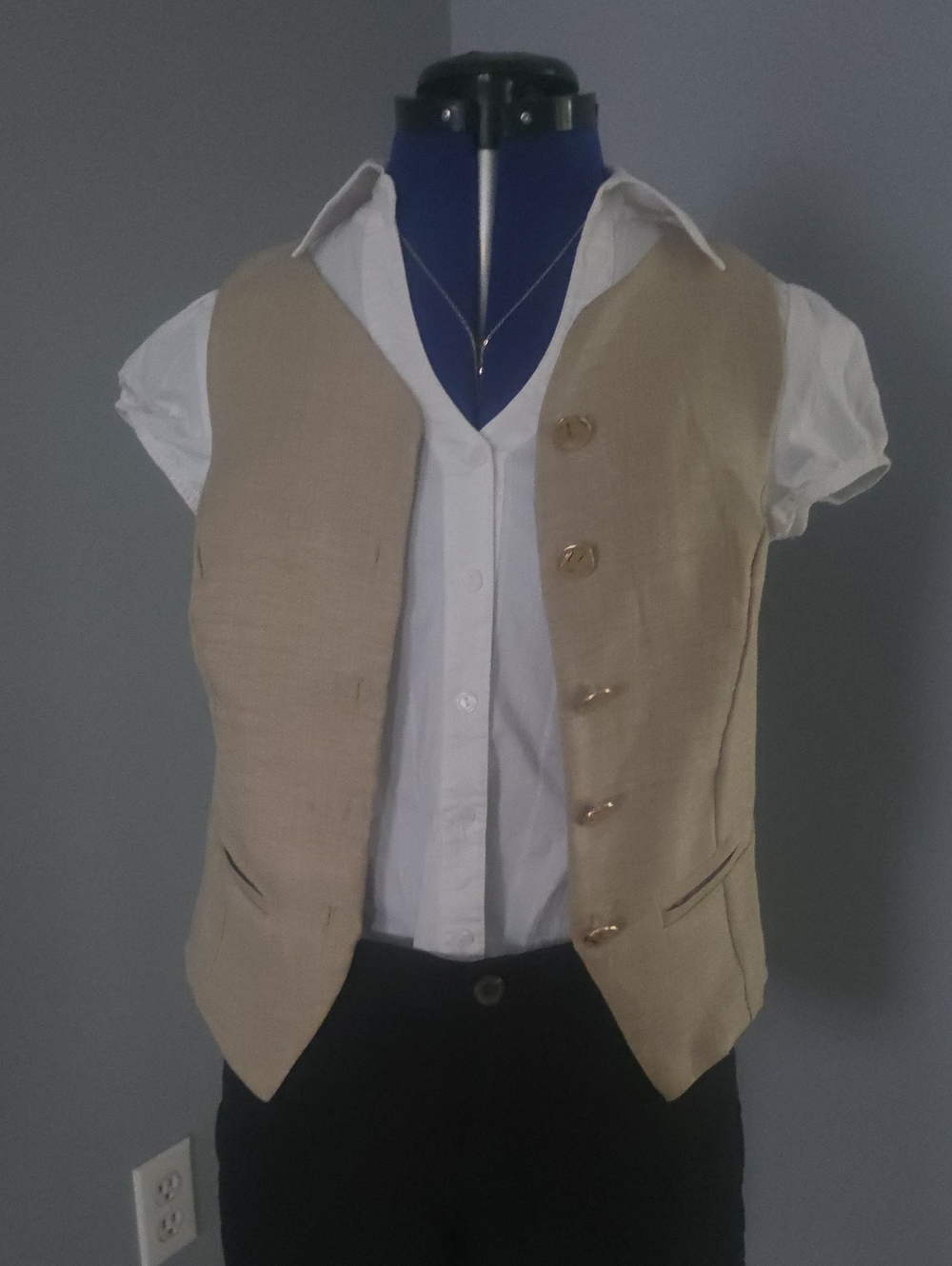 Beige Tailored Women's Waistcoat Vest with Gold Buttons